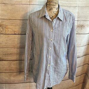 Talbots Casual Button Down Shirt Striped Collared Size Medium Cotton Blue White
